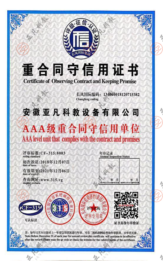 重合同守信用证书